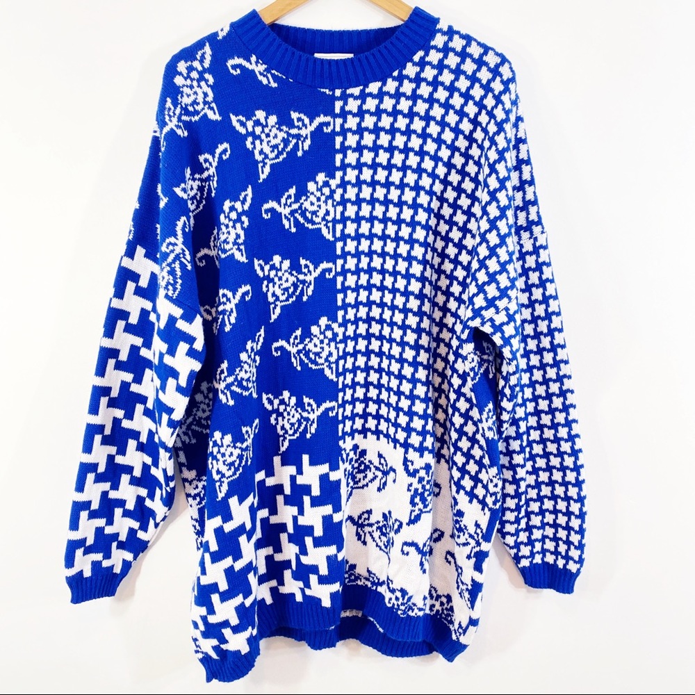 Vintage Worthington blue white thick cozy sweater